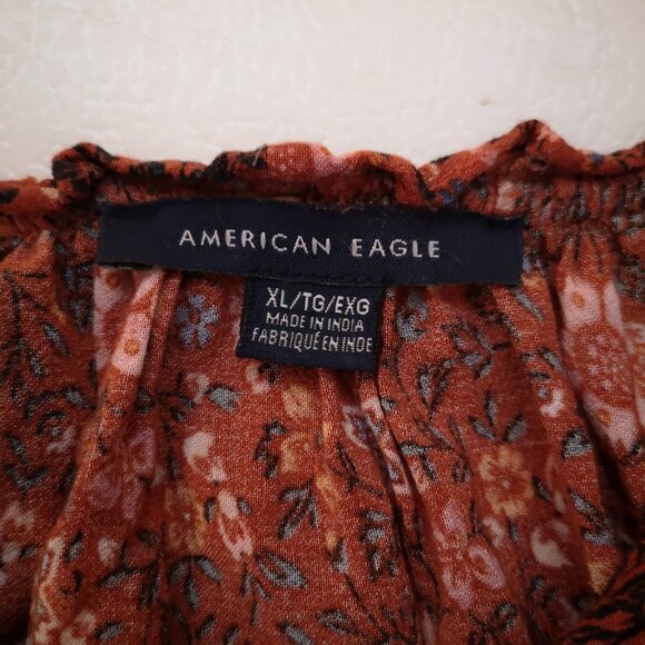 American Eagle Ladies Size XL Bo Ho Loose Fit Orange w/ Multi Colors Blouse - Picture 3 of 9